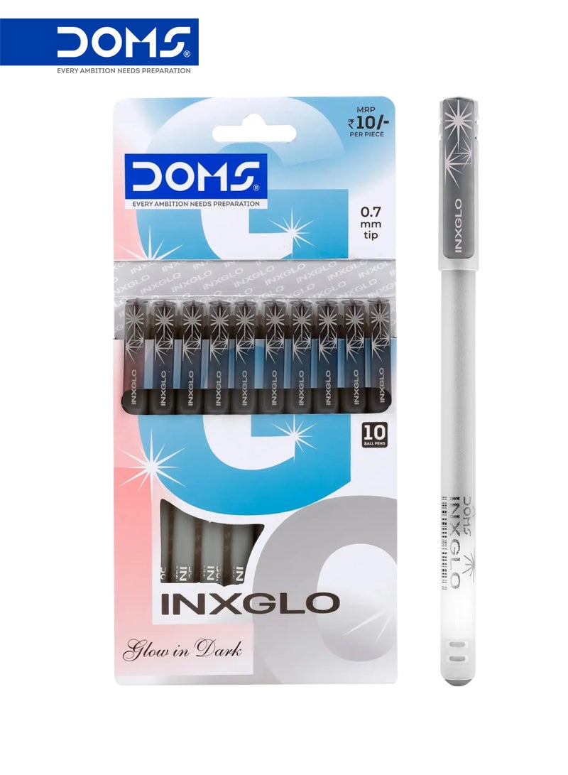 DOMS INXGLO Ball Point Pen 0.7 mm Black Ink Smooth Writing Pack of 10 - Image 1